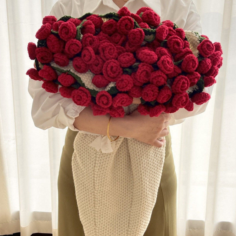 Rose Bouquet Blanket Finished Eternal Flower Nap Blanket Hand-Woven Decorative Blanket Old-Fashioned Blanket Factory Ready Stock