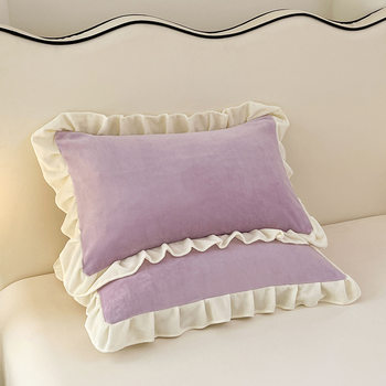 Foreign Trade Cross-border Thickened Milk Velvet Crystal Velvet Winter Pillowcase Pillowcase Single Solid Color Lace Pillowcase Solid Color