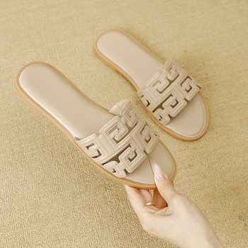 Summer Women's Shoes, Fashionable Women's All-Match Sandals, Women's Shoes for Outer Wear, Slippers, Flat Low Heels, Round Toes