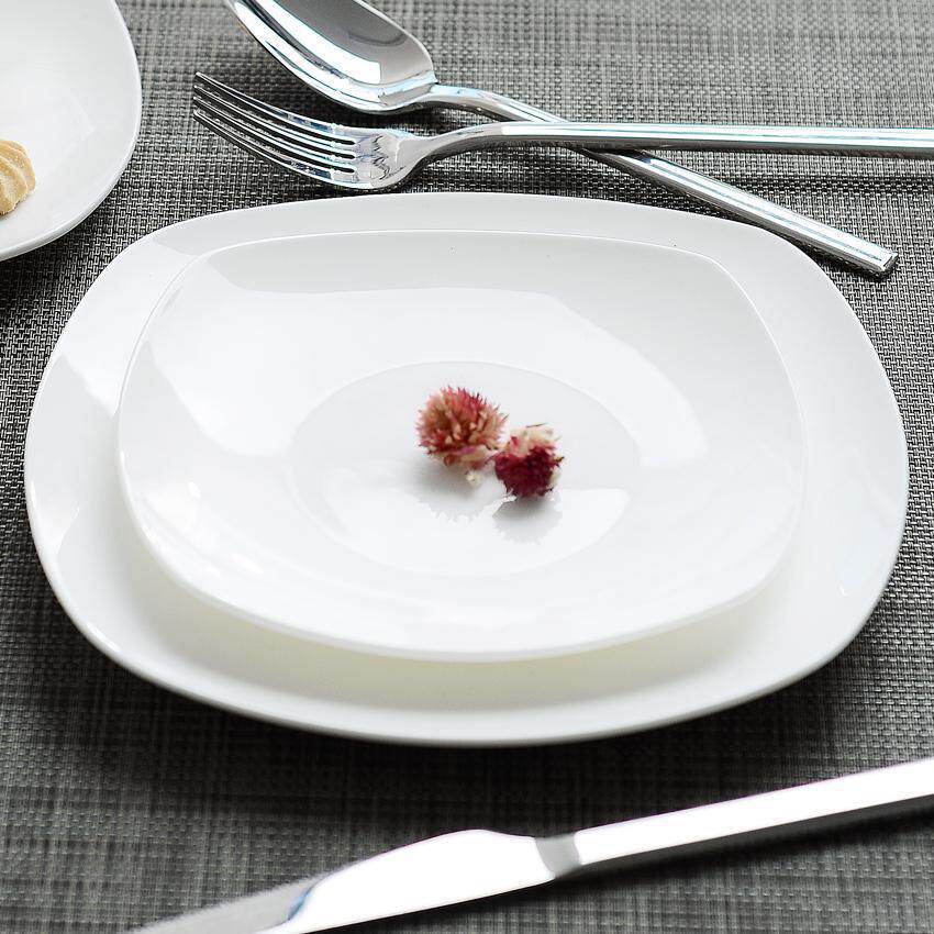 Pure white bone china square western flat plate ceramic dish cold dish steak plate geometric shallow plate household tableware dish
