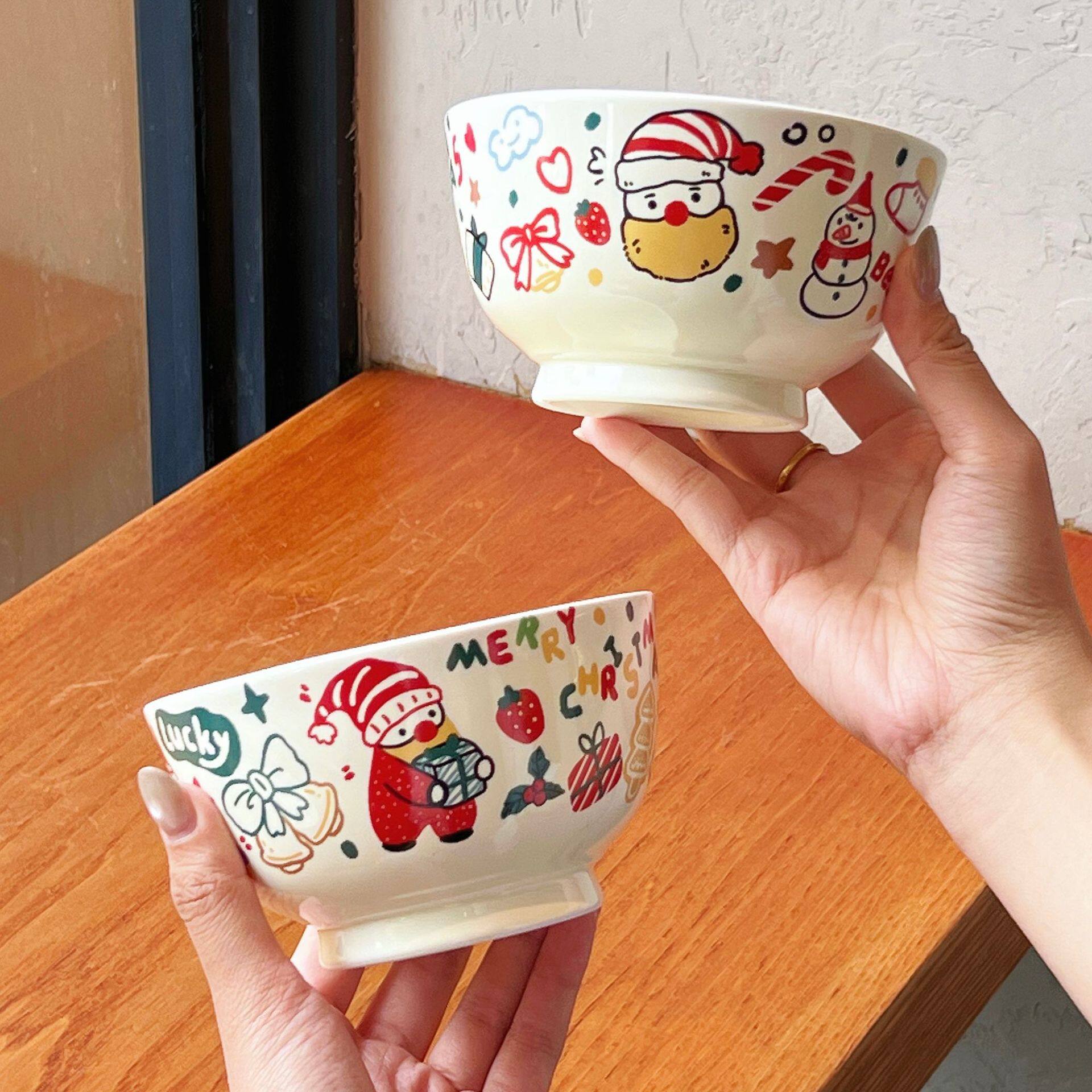 Christmas Gift Tableware High Beauty Value Ritual Sense Household One-person suit Ceramic Neat Bowl Rice Bowl Mug