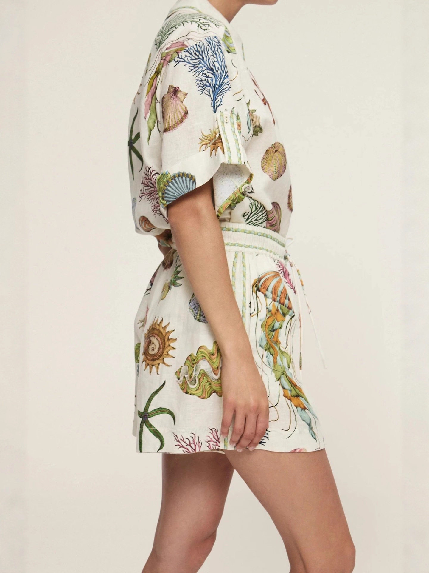 European and American Cross-Border 2025 New Amazon Aliexpress Independent Station Casual Fashion Linen Printed Shirt Shorts Suit