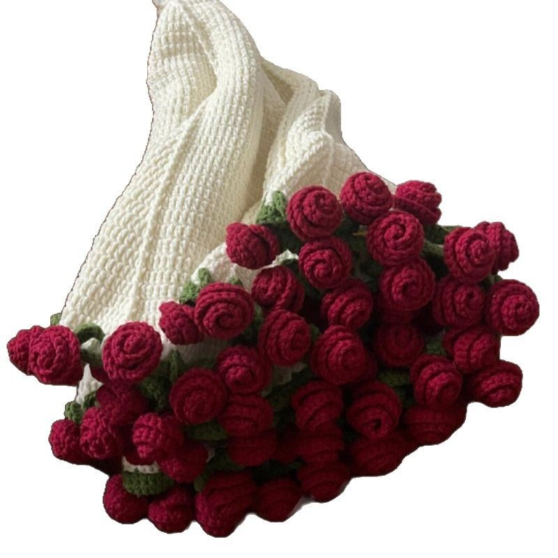 [6.2 Thousand People Collected] Rose Bouquet Blanket Hand-Knitted DIY Material Package Wool Ball Crocheted Flower Wool