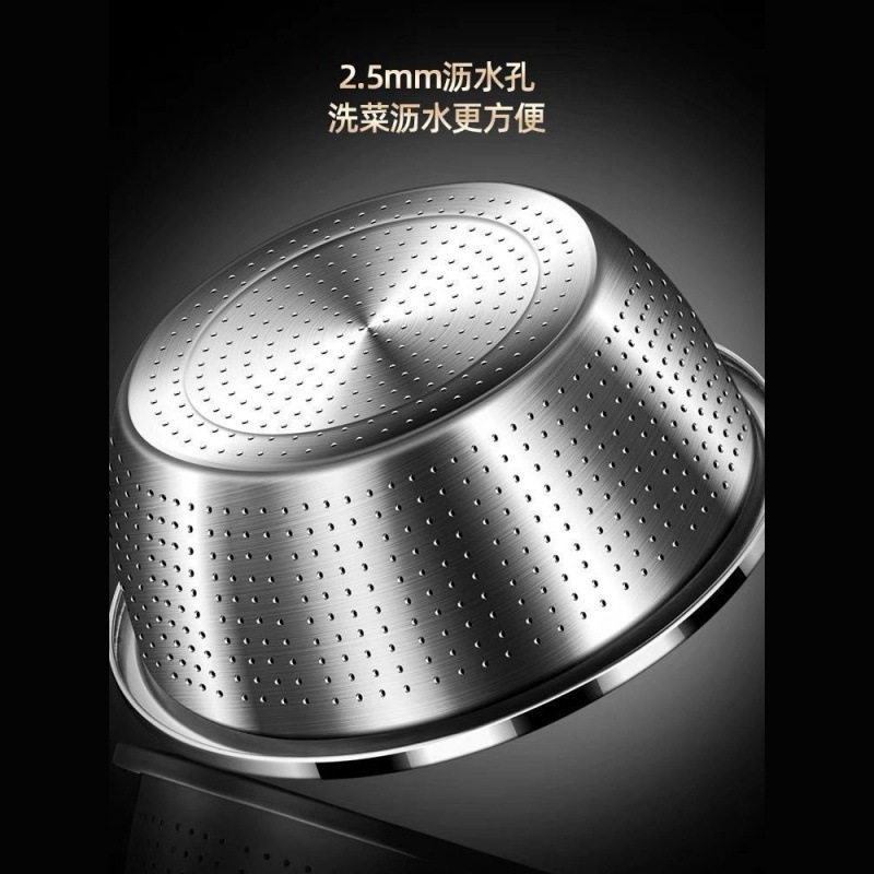 316 Stainless Steel Draining Basket Vegetable Washing Basin Thickened Household Kitchen Strainer Rice Washing Water Filter Basin Set
