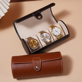 Portable Dust-Proof Cylindrical Watch Storage Box Watch Box Watch Jewelry Box Simple Leather Bracelet Display Box