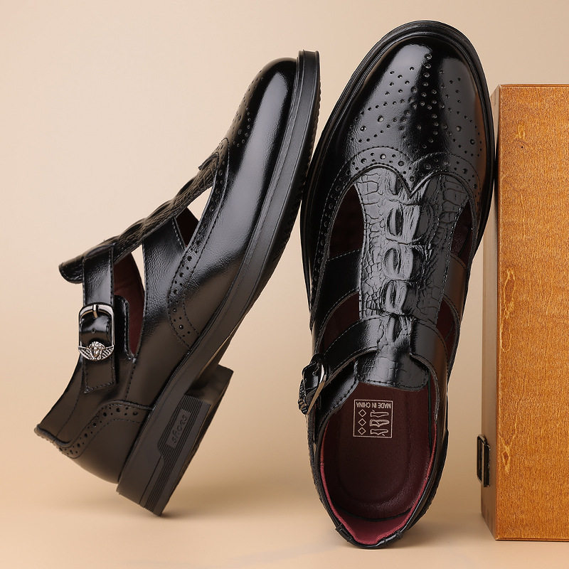 Large size British formal hollow shoes Brogue carved breathable sandals-25402