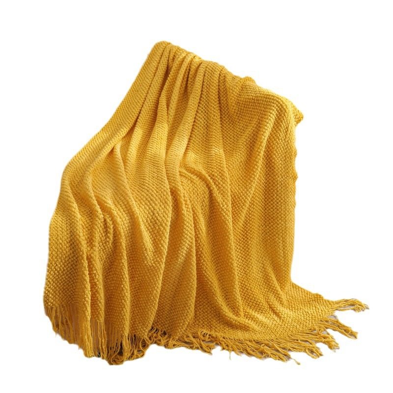Scandinavian Style Pure Color Warp Knitted Tassel Knitted Blanket B&B Decorative Bedside Towel Cover Blanket Office Sofa Nap Blanket