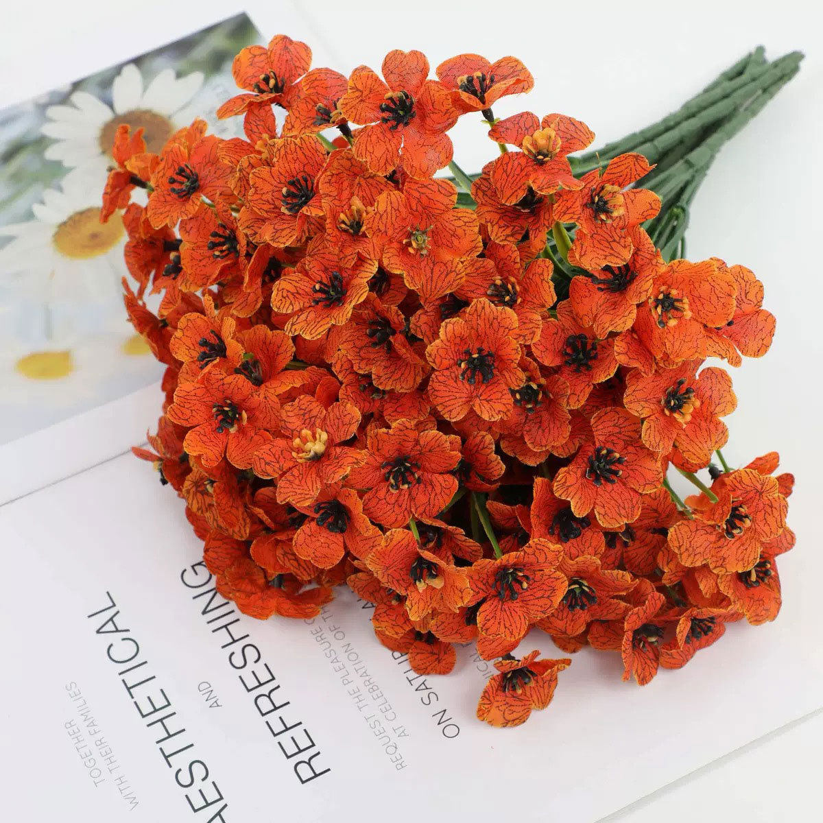 跨境代发 婚庆装饰仿真紫罗兰假花 路引插花 人造绿植塑料花艺摆