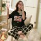 Foreign trade new Korean style cartoon pajamas women's short-sleeved trousers cute little ladies can wear outdoor home wear spring and autumn suit