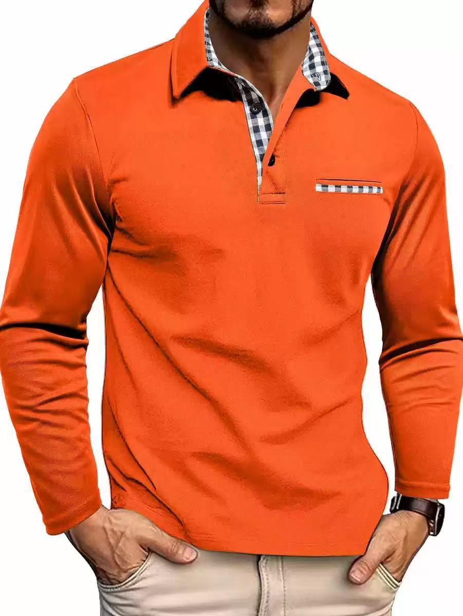 2025新款欧美男士休闲时尚长袖POLO衫 外贸亚马逊翻领长袖拼色t恤