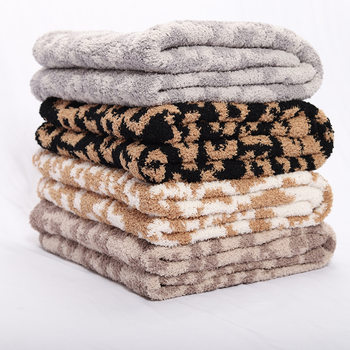 New Half Fleece Leopard Blanket Wool Blanket Knitted Leopard Blanket Fleece Jacquard Blanket Sofa Nap Blanket