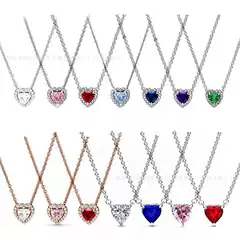 Cross-Border Export Hot-Selling 925 Silver Panjia Heart Series White Gemstone Pink Women's Necklace Colorful Clavicle Chain Wholesale