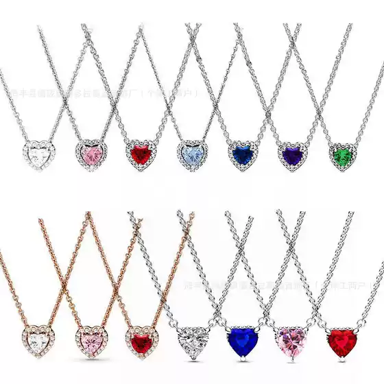 Cross-Border Export Hot-Selling 925 Silver Panjia Heart Series White Gemstone Pink Women's Necklace Colorful Clavicle Chain Wholesale