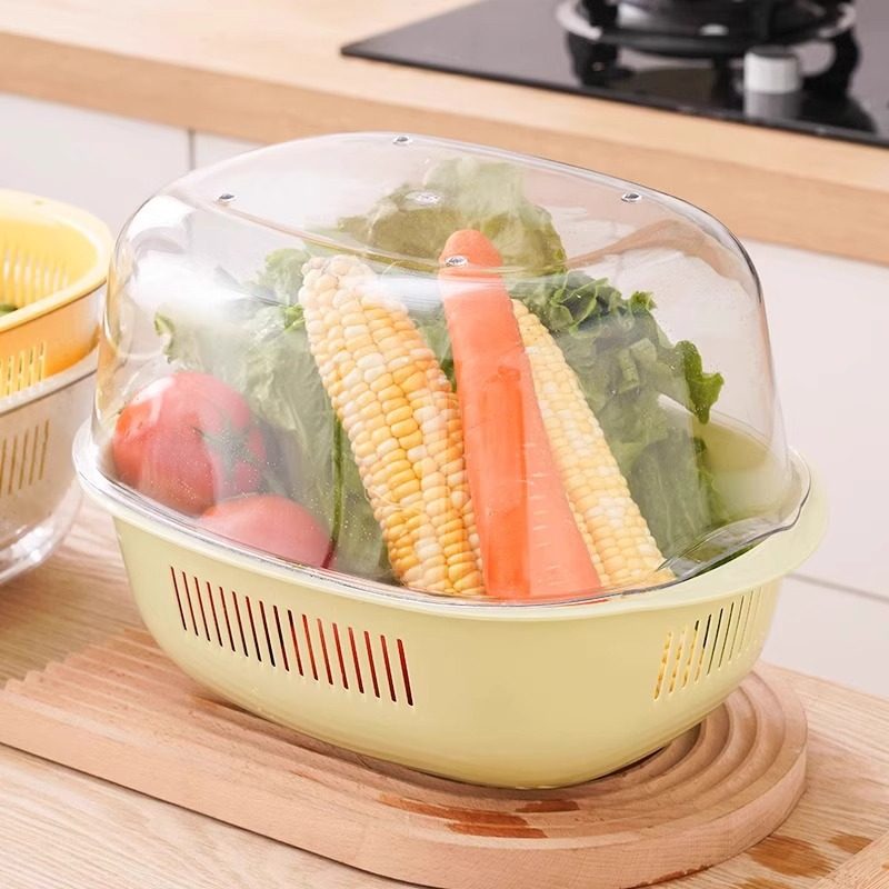 Double-Layer Hollow Fruit Basin, Fruit Washing and Draining Basket, Household Fruit Basket, Creative Plastic Vegetable Washing Basket, Kitchen Vegetable Washing Basin