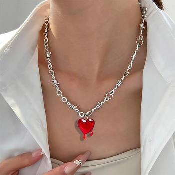 Cross-border creative Gothic Love drop blood pendant bleeding heart-shaped necklace drop blood Thorn heart-shaped pendant necklace