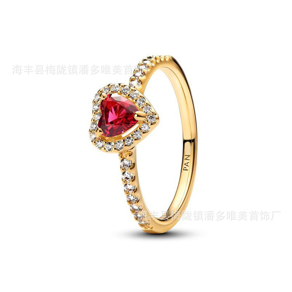 Panjia 925 White Copper Silver-Plated Diamond Gemstone Colorful Heart Ring Fashion Ring Series