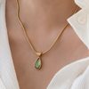 French Clear Green Water Drops Blue Ocean Necklace Clavicle Chain Snake Bone Fashion Personality Titanium Steel Gold Plated Necklace Wholesale