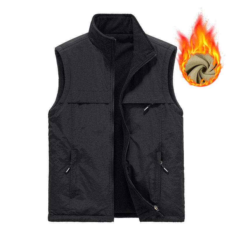 Áo Gilet Nam Hai Mặt Mặc Áo Khoác Ngoài Nhiều Túi Lông Cừu