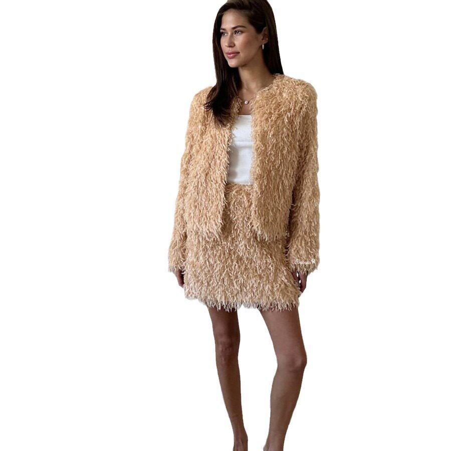 Fringe Jacket Set for Women Elegant Short Top and Skirt Autumn Winter Fashion Wholesale Available