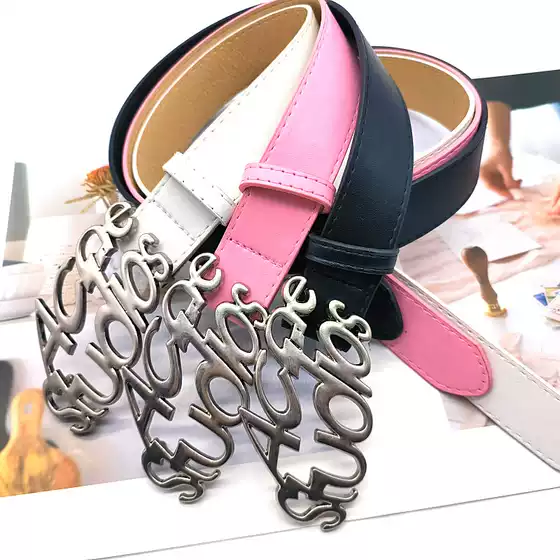 Niche design American retro metal English LOGO buckle decorative belt three-color optional fashion design sense collocation