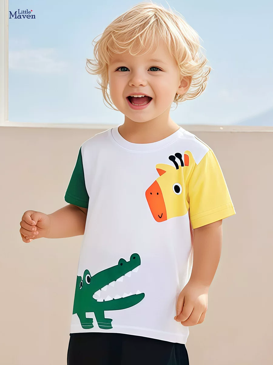 Kids' Summer Printed T-Shirt, New Baby Casual Crew Neck Cartoon Tee