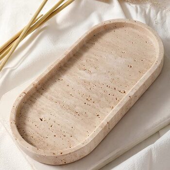 Oval Wabi-Sabi Style Natural Travertine Tray Model Room Hotel Marble Storage Tray Light Luxury Home Decoration