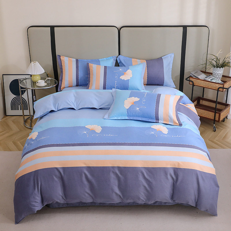 Ins Fresh Cotton Sanding Four-piece Set Simple Striped Thickened Bed Sheet Quilt Cover Cotton Bedding Three-piece Set