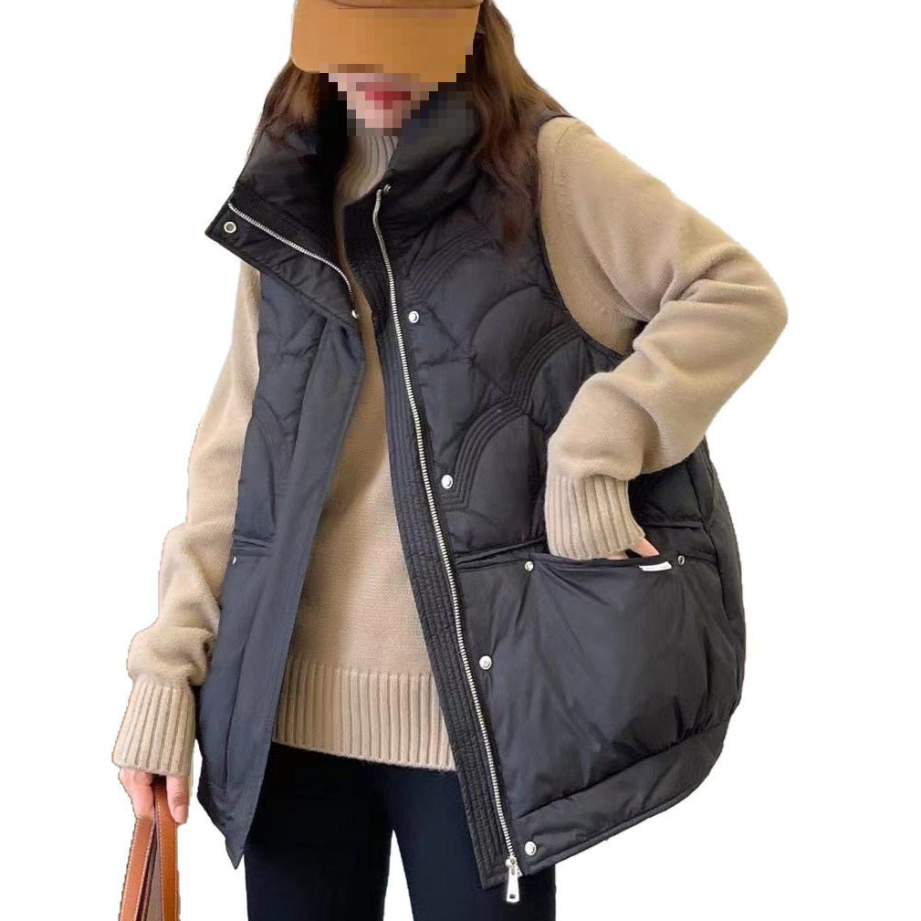 Women's down Vest Outer Wear New Style Women's Duck down Vest down Vest Flat Lake Beige Thick