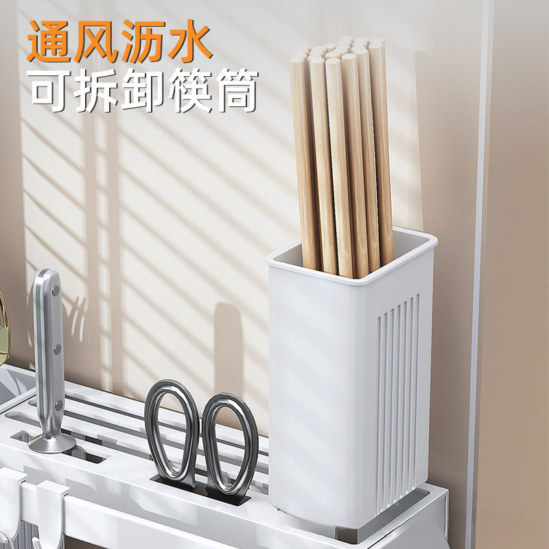 Kitchen Knife Holder Punch-free Countertop Storage Rack Household Kitchen Knife Chopsticks Basket Chopping Board Spoon with Draining Tray Storage Rack
