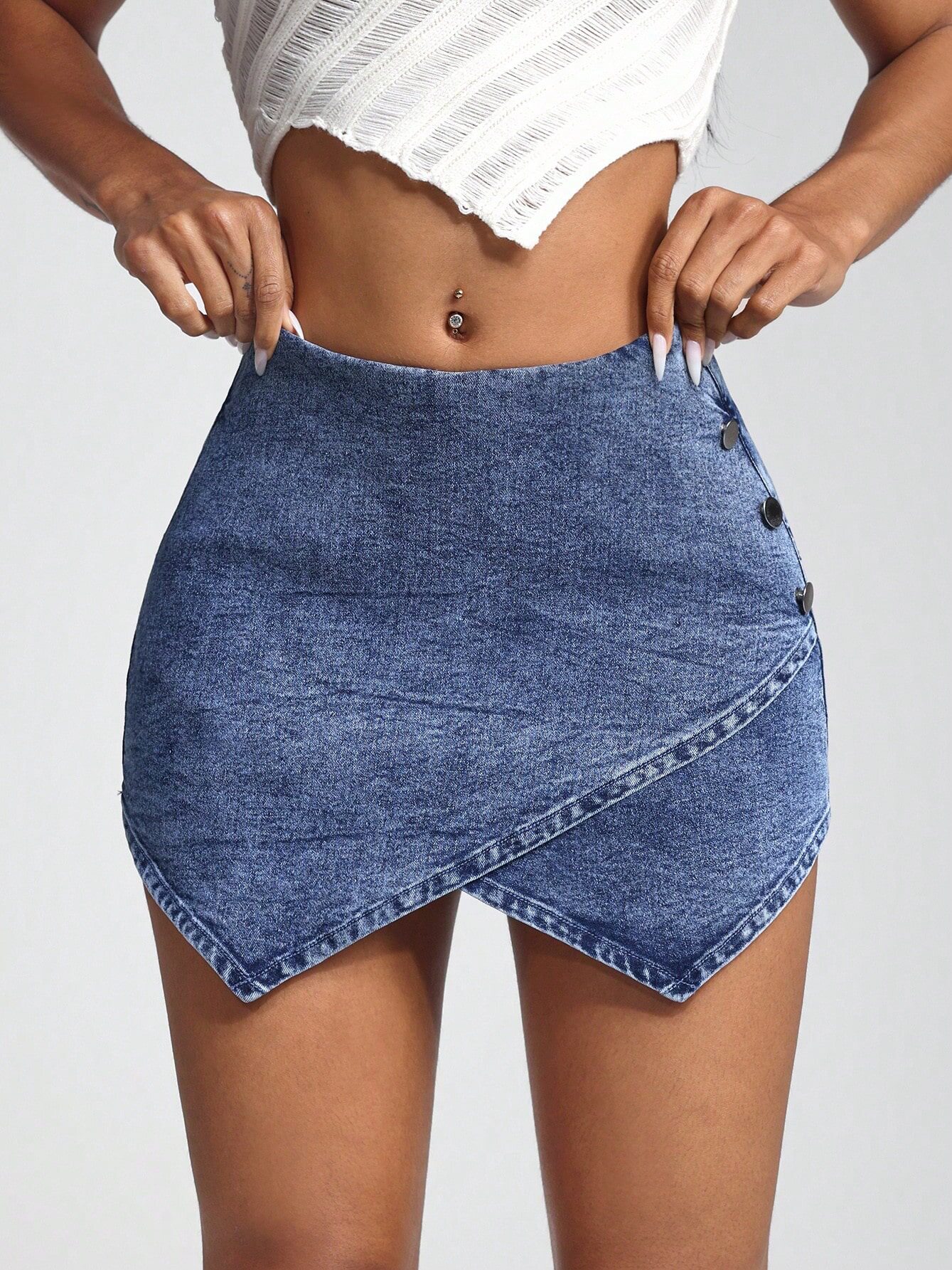 Irregular Hem Sexy Denim Mini Skirt European and American Style High Elasticity Trendy Design Wholesale Available