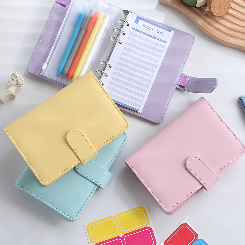 In-Stock A5/A6 Macaron-Colored Simple Notebook Pu Loose-Leaf Planner Portable Financial Planning Journal