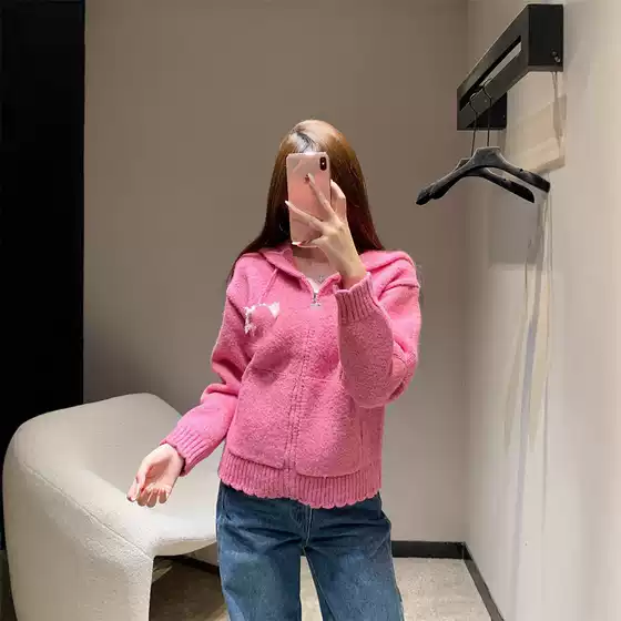 2025 New Autum Nanyou Cha Age-Reducing Casual Retro Style Zipper Drawstring Hooded Knitted Cardigan Jacket for Women