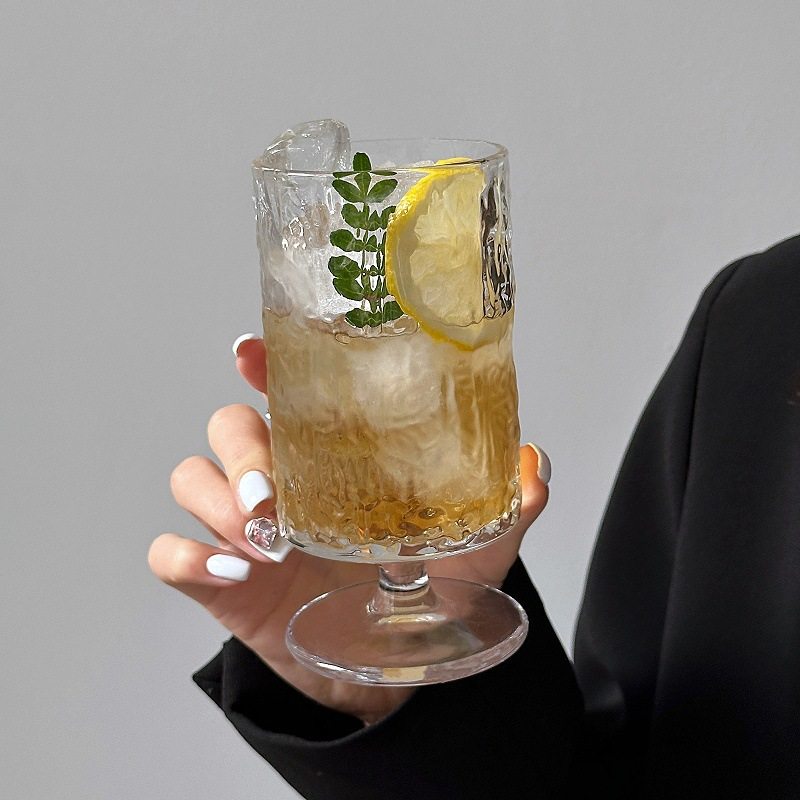 Simple Fresh Glass Water Cup Mori Bark Pattern Goblet Coffee Cup Household Juice Cup Cocktail Cup