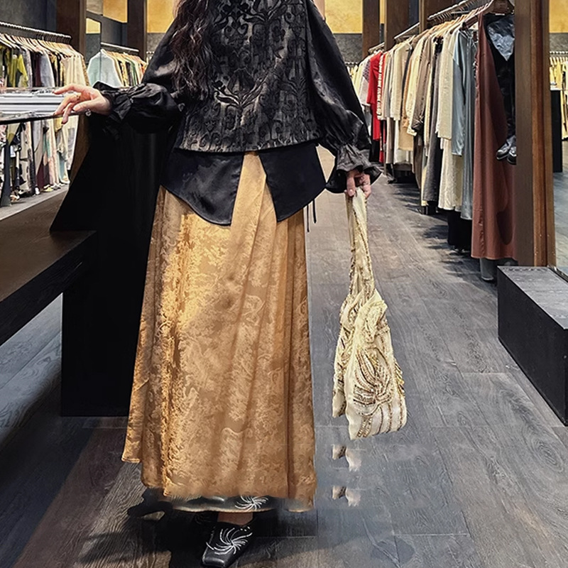 Chân váy dài lưng cao chất liệu sợi viscose dáng chữ A thanh lịch — Đen huyền, Trắng sữa, Vàng thông