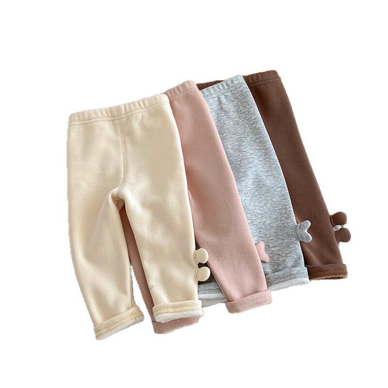 Girls' Super Cute Leggings 2025 New Winter Baby Stereo Ear Thickeneded Casual Pants Kidsren's Winter Pants