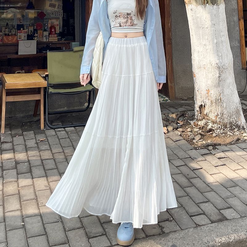 Purple Pleated Midi Skirt High Waist Flattering A Line Flowy Design Spring Summer Fashion Wholesale Available