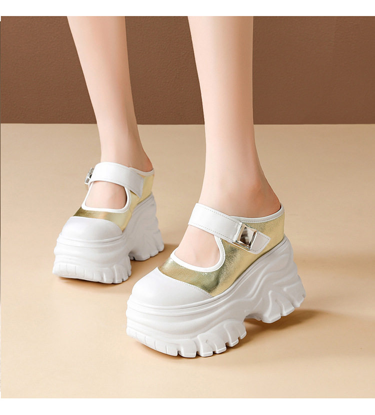 Sandal cao gót nữ hở mũi, đế xuồng 12 cm, quai bọc mũi, phối màu, phong cách dạo phố — [Đen], [Trắng], [Vàng nhạt] chi tiết 6