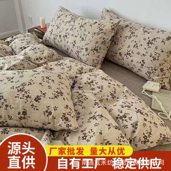 Nantong Source Factory Retro Washed Cotton Craft Home Double Four-Piece Dormitory Single Three-Piece Set Cross-Border