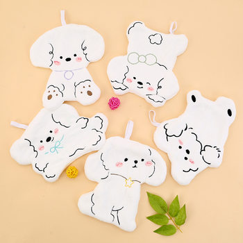 Dog Coral Velvet Hand Towel Hanging Kitchen Bathroom Non-Absorbent Cartoon Kidsren's Hanging Towel Gift Gift Drying Hand