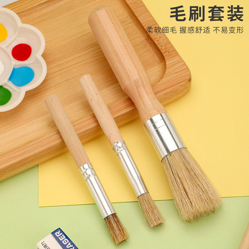 Round-Head Wooden Handle Small Brush, Oil Brush, Soft Bristle Brush, Vegetable-Tanned Leather Dyeing Brush, Boar Bristle Barbecue Brush