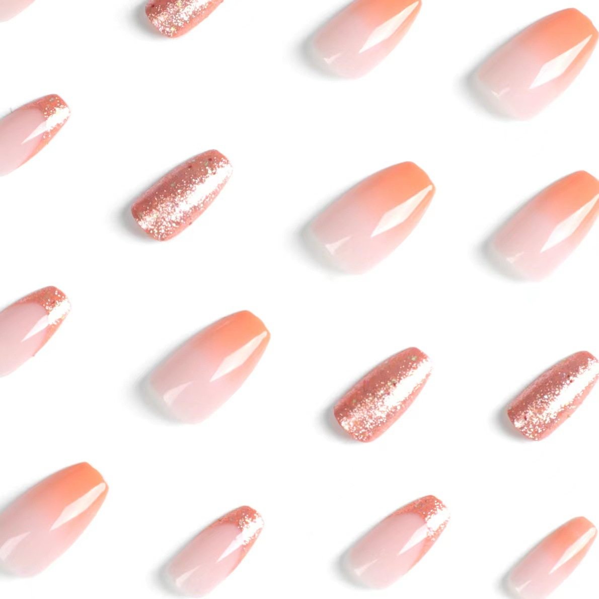 Cross-border Wearing Armor Orange Gradient Glitter False Nails Removable Nail Finished Nail Press on Nails