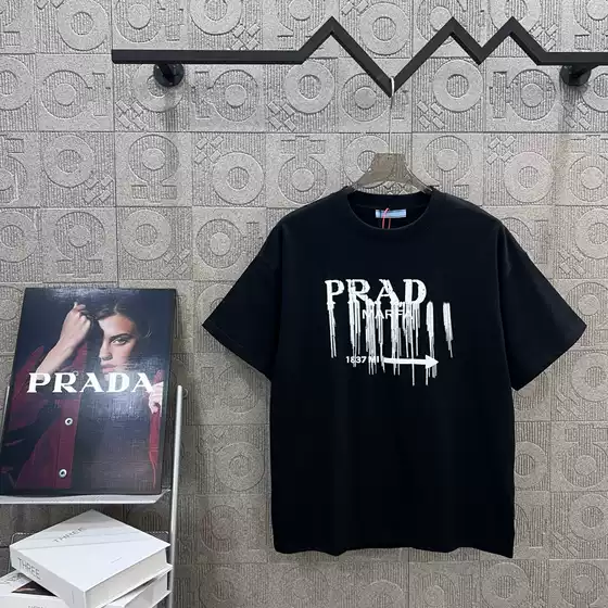 High quality correct version 2025 early spring new product pra Liu Su splashed ink letter printed round neck Di'ao T-shirt
