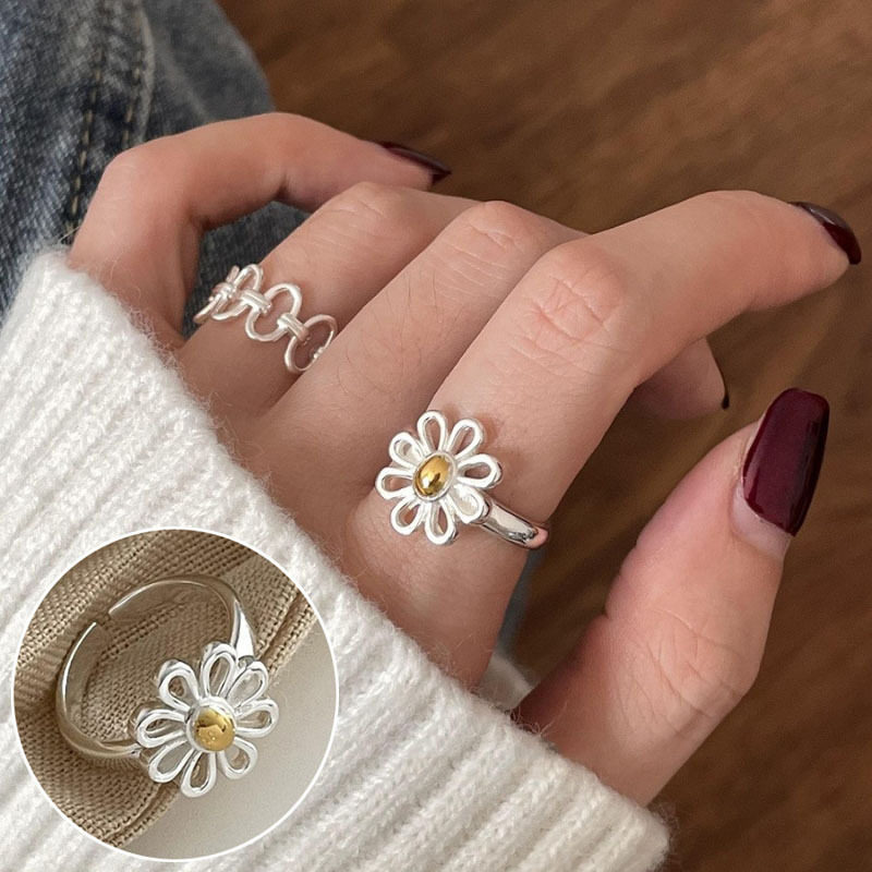 简约几何线条螺旋戒指女时尚设计感冷淡风开口指环旋涡环形食指戒