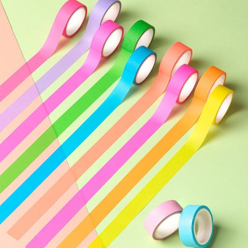 Foreign Trade Supply Pure Color Handbook Tape Fluorescent Rainbow DIY Collage Decorative Material Cross-Border Wholesale Washi Tape