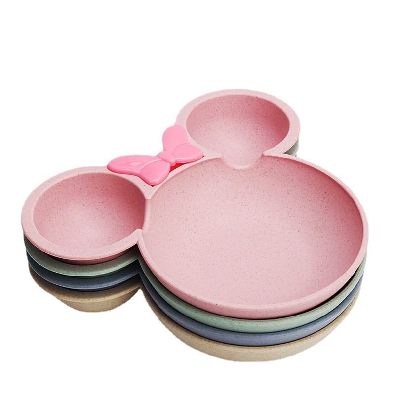 Children's wheat straw grid plate fast food plate Cartoon creative food supplement bowl kindergarten tableware gift printed logo