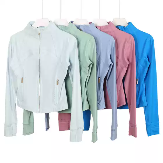 (in Stock) Gold Zipper Short Stand-Up Collar Jacket Df Coat Long-Sleeve Women's Slim-Fit Sports Fitness Running Yoga Top