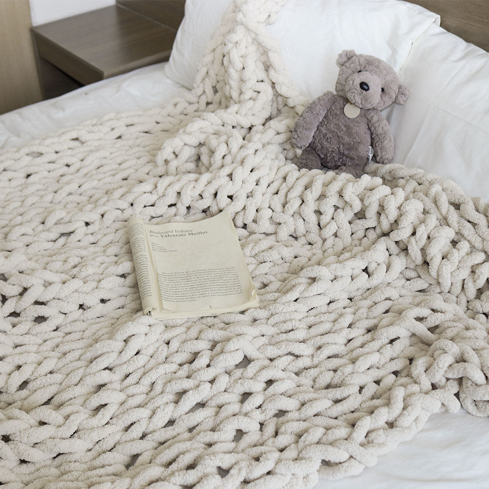Amazon Cross-border Thick Wool Blanket Hand-woven Chenille Blanket Knitted Wool Blanket Sofa Cover Blanket