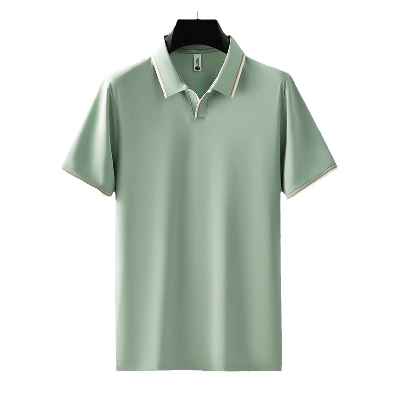 定制桑蚕丝短袖Polo衫男士2025夏季新款高档t恤男V领纯色冰丝上衣