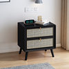 Rattan Bedside Table Solid Wood Cherry Walnut Color Solid Wood Color Nordic Simple Style Mini Wooden Storage Cabinet