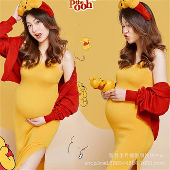 Photo Studio New Winnie the Pooh Theme Pregnant Women Yellow dress Dragon Year Pure Desire Wind Pregnant Mommy Photo Clothing